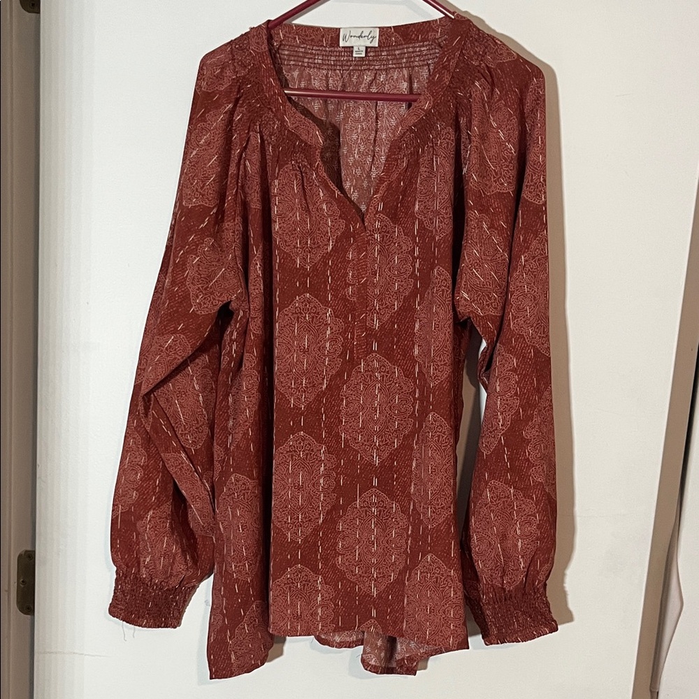 Wonderly Rust Geometric Blouse